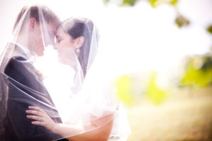 A picture of my wife and me from our wedding