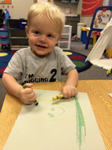 My son coloring on his first day of school