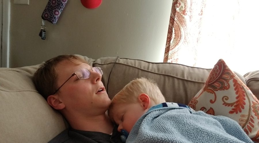 My son sleeping on my chest.