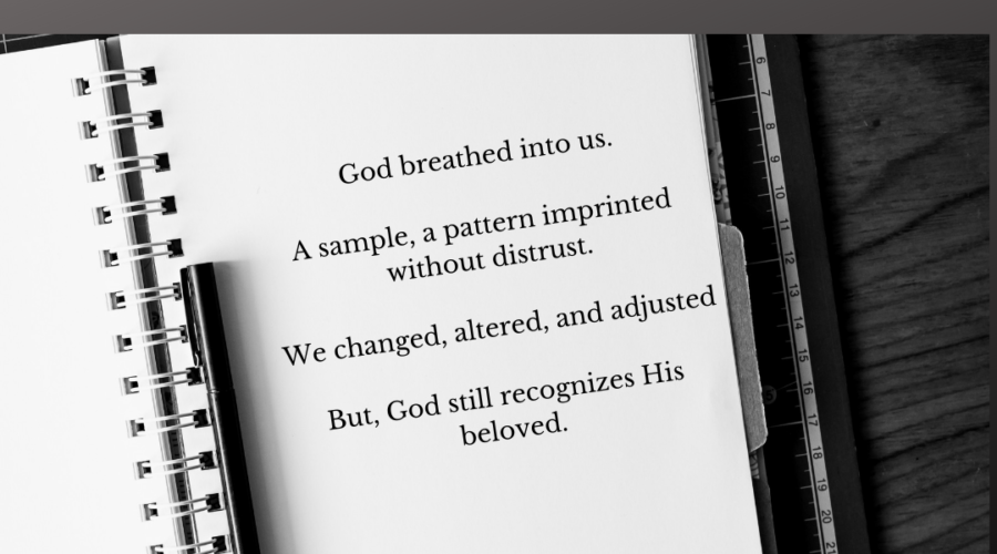 A picture of a notebook with a piece of the poem typed onto it.