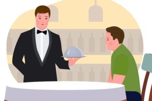 Picture of a waiter serving a customer.