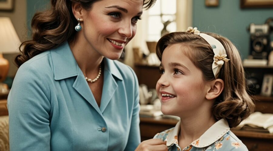 A picture of a white woman with her daughter who is welcoming her to the 1960s