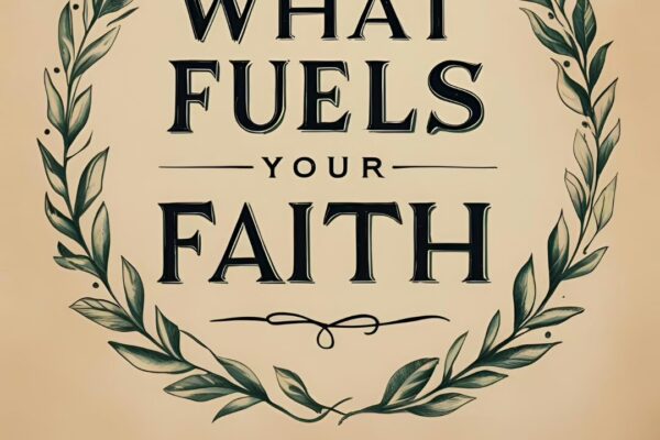 A picture of the statement What Fuels Your Faith encircled by olive laurels