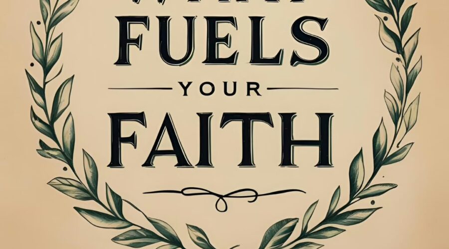A picture of the statement What Fuels Your Faith encircled by olive laurels